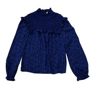 Rebecca Minkoff Sharon Smocked Printed Top Women’s XS Cobalt Blue Sprinkles